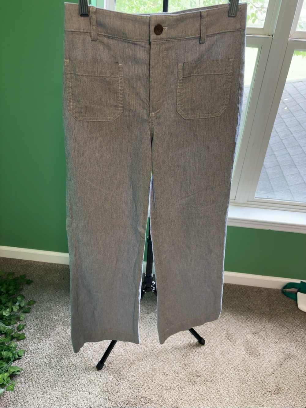 J.Crew Size 26 Blue White Stripe Stretch Wide Leg Crop Pants Women